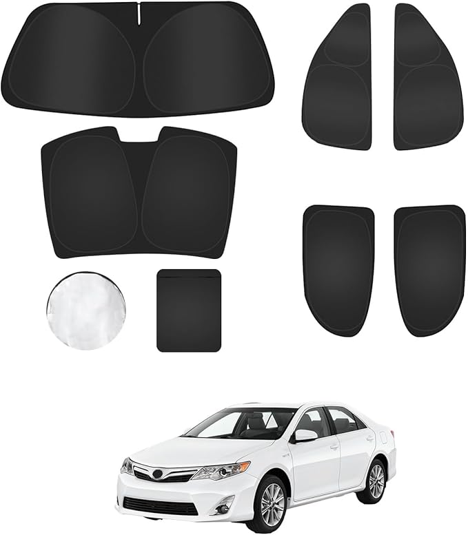 6PCS Window Shades for Toyota Camry(2012-2017) Accessories – Full Coverage Sun Shade for Side Windows, Rear Triangular & Windshield – UV Protection & Privacy for Camping, Napping, Relaxing