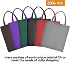 JERIA 24-Pack Reusable Grocery Bags，Large Washable Foldable Shopping Bags，Heavy Duty Tote Bags with Reinforced Handles