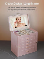 BOOVO Jewelry Box For women, 6 Layer Large Jewelry Organizer With Mirror, Multi-Function Storage Box With Lock, Necklace Hold