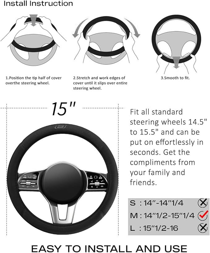 Skechers Steering Wheel Cover, Memory Foam Car Steering Wheel Covers,14.5-15inch Anti-Slip Safety Comfortable Design Universa