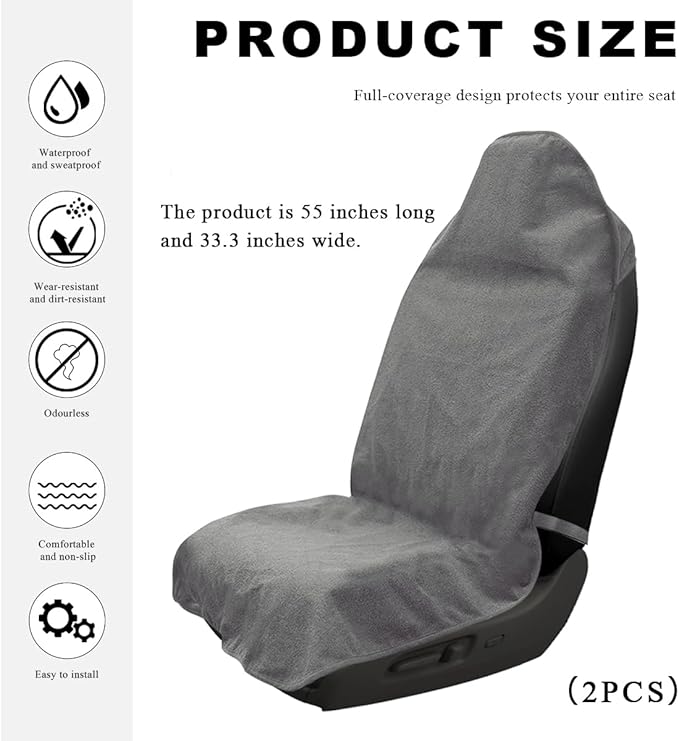 2PCS Car Towel Seat Cover, Waterproof Sweating Non-Slip Premium Soft Towel Carseat Protector, Universal Machine Washable Car 