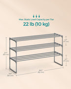SONGMICS Shoe Rack, 3-Tier Shoe Organizer, Metal Storage Shelf, Upright or Upside Down, for 16-20 Pairs, Stackable, for Entry