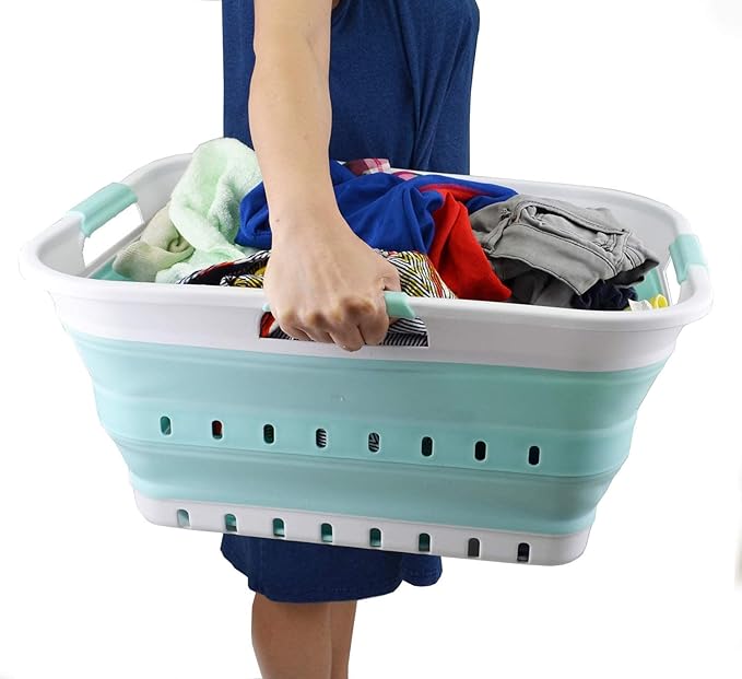 SAMMART 42L (11 gallon) Collapsible Plastic Laundry Basket - Foldable Pop Up Storage Container/Organizer - Space Saving Hampe