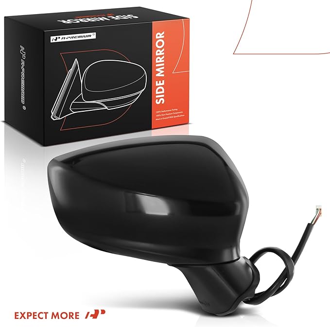 A-Premium Passenger Side Power Door Mirror - Compatible with Mazda 3, 3 Sport, 2014 2015 2016 - Non-Heated Manual Folding Bla