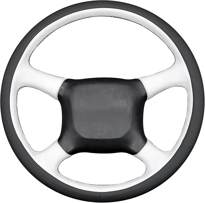 MEWANT Hand Stitch Black White Faux Leather Steering Wheel Cover for Chevy Silverado 1500 Astro Blazer C/K Kodiak S10