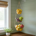 Hanging Fruit Basket – 3 Tier Hanging Baskets for Kitchen – Heavy Duty Wire Fruit and Vegetable Basket with Hooks, Copper Fin