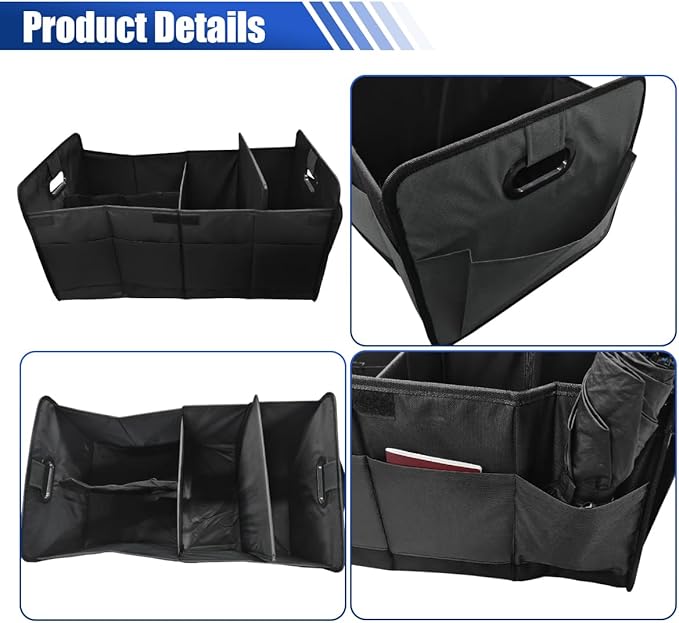 Car Trunk Organizer, Large Capacity Oxford Cloth Car Storage Box, Collapsible Multi-Compartment Organization Container,
