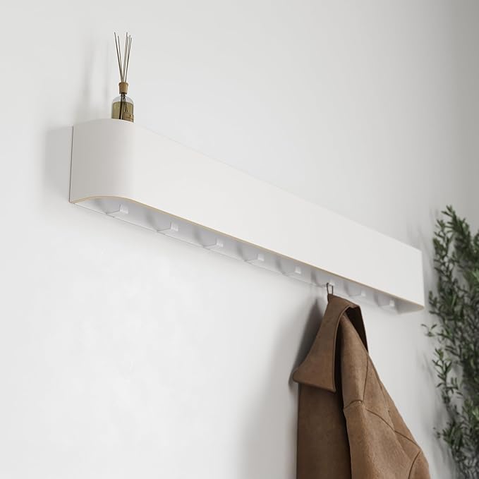 Kazai. Wall-Mounted Coat Rack 'Toke' - Modern Design Coat Rack with Hidden Wall Hooks - Solid Wood Veneer Panel Coat Hanger -