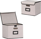 Large Square Storage Bin with Lid, Foldable Organizer Box with Handles & Label Design, for Office, Closet, Home, Documents, G