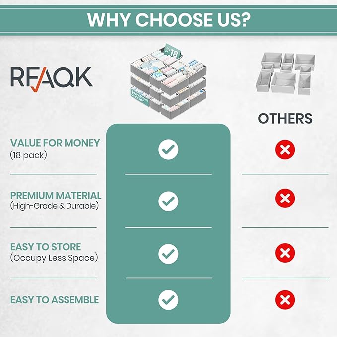 RFAQK 18 Pack Drawer Organizer Clothes-3 Sizes Dresser Organizer for Underwear Closet, Baby Clothes Organizer for Wardrobe-Fo