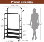 Furologee Clothes Racks for Hanging Clothes, Portable Rolling Garment Rack, Sturdy Metal Freestanding Cloths Racks with Wheel