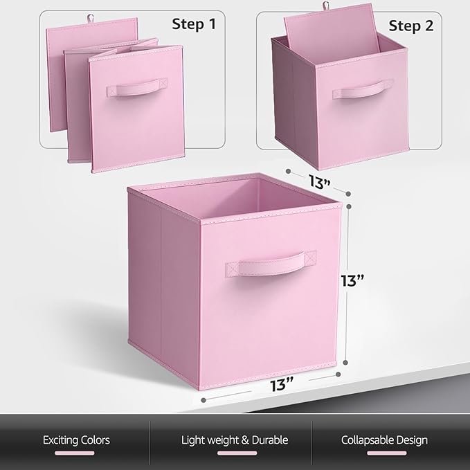 Sorbus 13 Inch Storage Bins - Sturdy Collapsible Fabric Storage Cubes with Handle - 8 Foldable Baskets for Organizing Clothes
