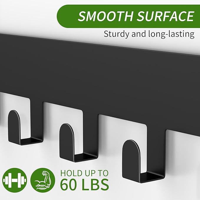 Over The Door Rack, Towel Hooks for Bathroom,Towel Hanger with Tray and 5 Hooks for Bedroom Kitchen(Black)