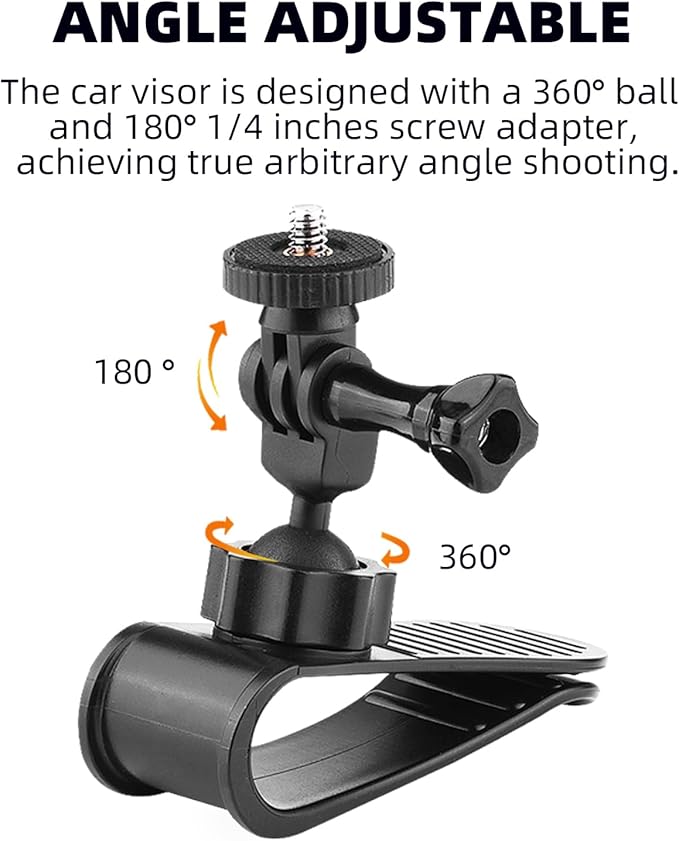 Car Sun Visor Mount for Insta360 X5 X4 X3, Car Mount Inside Holder with Phone Clip for DJI Osmo Pocket 3/360 Action 5 Pro 4 3/Xtra Muse, Go-Pro POV Mount Vlog/Video Smartphone Accessories