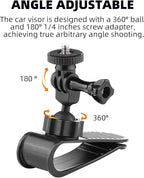 Car Sun Visor Mount for Insta360 X5 X4 X3, Car Mount Inside Holder with Phone Clip for DJI Osmo Pocket 3/360 Action 5 Pro 4 3/Xtra Muse, Go-Pro POV Mount Vlog/Video Smartphone Accessories