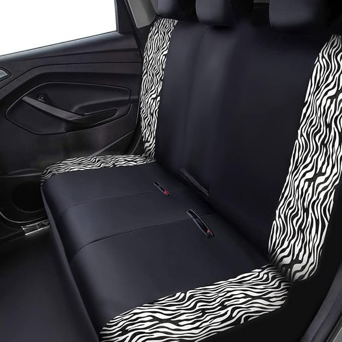 Flying Banner car seat Covers Protects Zebra Printing Velvet Faux Leather Carbon Fiber Front and Rear Bench Full Set (Zebra B