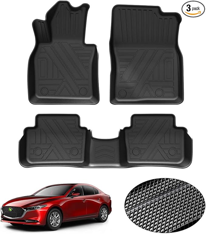 KUST Floor Mats for 2019-2025 2026 Mazda 3 (FWD Only), All Weather TPE Rubber Car Mats for Mazda3 Accessories 1st & 2nd Row Liners Non-Slip High Side