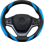Concave Convex Massage Black Blue Microfiber Leather Steering Wheel Cover, 14.5-15 Inch Non-Slip Breathable Microfiber Car St