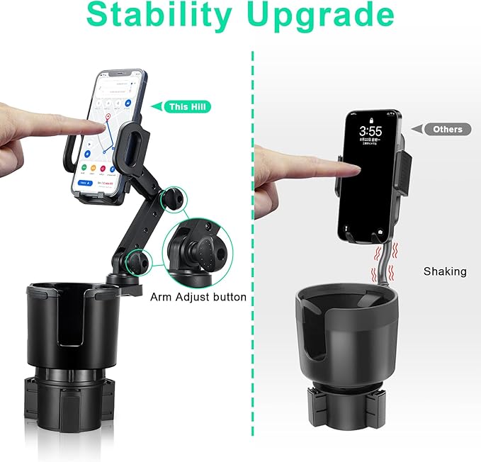 This Hill Car Cup Holder Expander Adjustable Base with Phone Mount 360° Rotation Cup Holder Cell Phone Holder for Car Compati