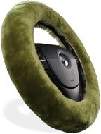Furry Fluffy Wool Sheepskin car Steering Wheel Cover for Girls Women Universal car 14 1/2-15 1/2inchs (Pea Green)