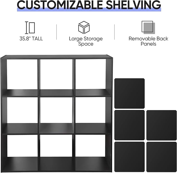 SUPER DEAL 9 Cube Open Shelf Bookcase 3 Tier Bookshelf Wood Cabinet Storage Organizer Display Shelves with 5 Removable Back P