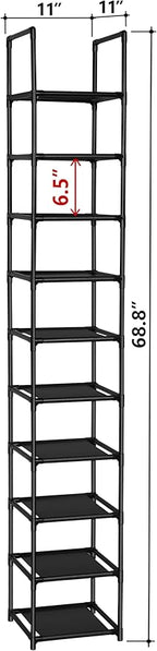 FIDUCIAL HOME 10 Tiers Shoe Rack Space Saving Vertical Single Pairs Sturdy Shoe Shelf Storage Organizer