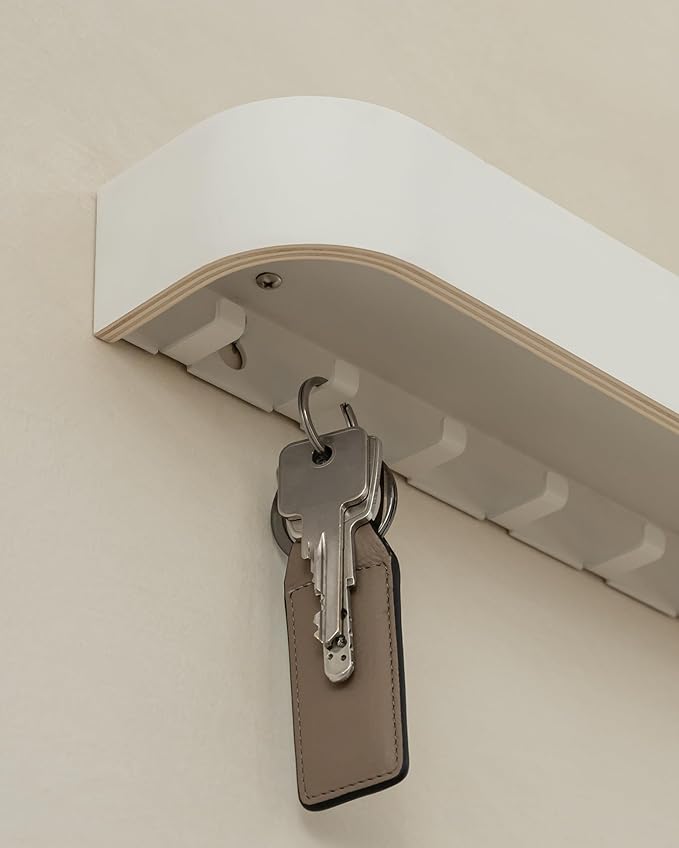 Kazai. Key Holder 'Toke' | Minimalist Key Hook Design from Berlin | Modern Key Holder Wall Mount with Wooden Shelf | Key Rack