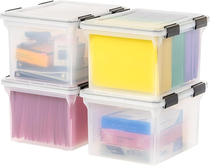 IRIS USA File Box WeatherPro File Organizer Plastic File Box for Letter/Legal File, Water Resistant Document Box, Durable Lid
