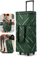 Foldable Rolling Bag, Portable Small Shopping Cart with Wheels, Collapsible Shopping Tote with Stylish Pattern for Market & Grocery Runs–Gift for Women & Seniors, Pro L, Green