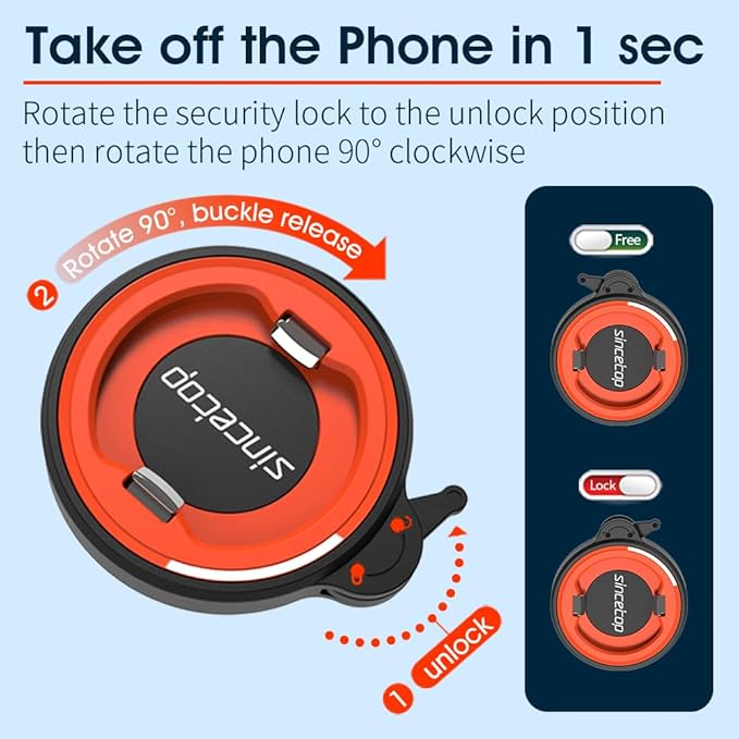 sincetop Car Phone Holder Mount, Cell Phone Mount for Car Dashboard Windshield, 3 in 1 Super Suction Cup with Strong Sticky Gel, Adjustable Universal for All Phones【Series C - 1st Gen】