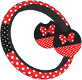 Black Polka Dot Red Bow Steering Wheel Cover,Cute Classic Universal Fit 14-15 inch Steering Wheel Cover for Women Men, Automo
