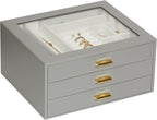 Jewelry Box Organizer with 3 Drawers,Glass Lid Jewelry Boxes for Women,Jewelry Storage for Rings,Necklaces,Earrings,Bracelets