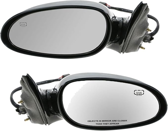 TRQ 2 Piece Driver and Passenger Side Mirror Assembly Set Electric Adjustment Heated No Memory Black Compatible with 1997-200