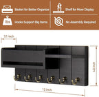 RelaxScene Key Holder Wall Mount - Decorative Key Rack and Mail Organizer with 6 Key Hooks - Wooden Key Hanger with Shelf for
