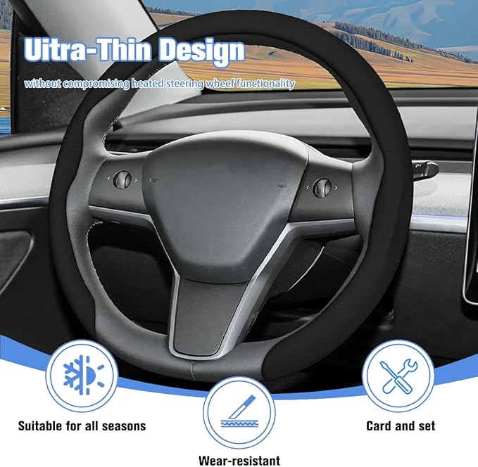 Car Nappa Leather Steering Wheel Cover, 15" Fashionable 5D Anti-Slip Vehicle Steering Wheel Protector, Breathable Auto Interi