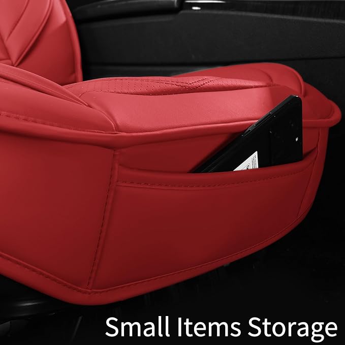 Nappa Leather Car Seat Covers Full Set, Red Car seat Protector 5 Seats, Waterproof Car Seat Cushion, Universal Automotive Sea