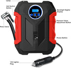 Digital Air Compressor for Car Auto Pump Portable Tire Inflator with LED Light DC 12V, Red