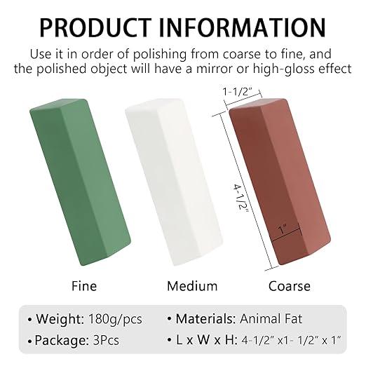SCOTTCHEN Buffing Polishing Cutting Compounds 20 Oz.Kit-Green Fine/White Medium/Red Coarse,for Stainless Steel Aluminum Jewelry - 3 Pcs
