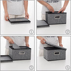 PRANDOM Storage Bins with Lids [3-Pack] Linen Fabric Foldable Storage Boxes Organizer Containers Baskets Cube with Cover for 