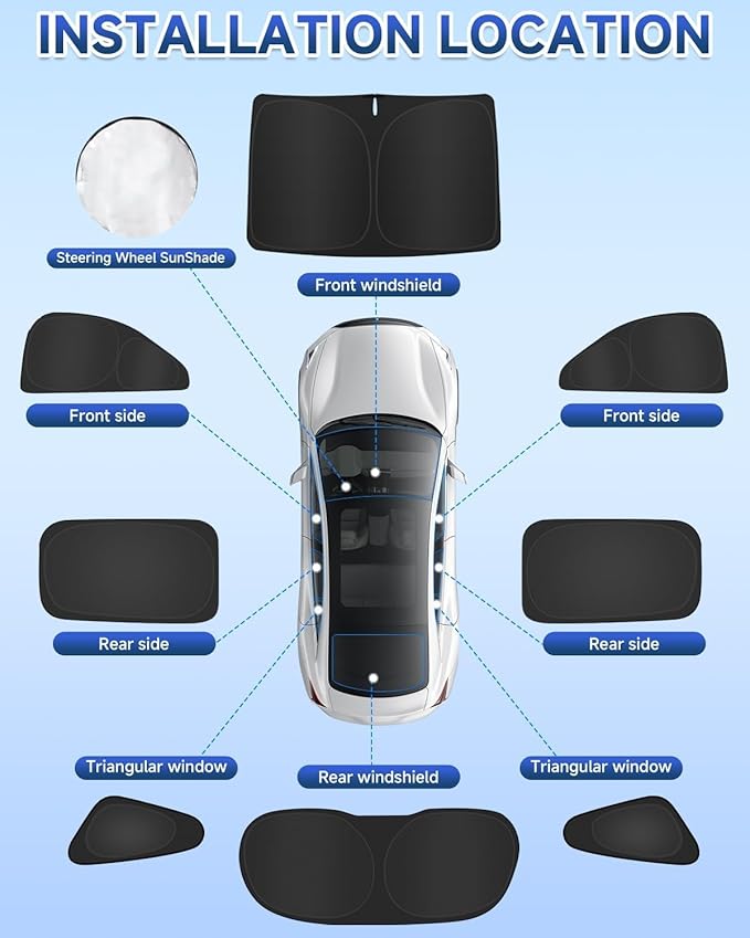 8PCS Window Shades for Honda CRV(2023-2025) Accessories – Full Coverage Sun Shade for Side Windows, Rear Triangular & Windshield – UV Protection & Privacy for Camping, Napping, Relaxing
