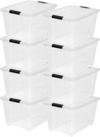 IRIS USA 54 Qt Stackable Plastic Storage Bins with Lids, 8 Pack - BPA-Free, Made in USA - See-Through Organizing Solution, La