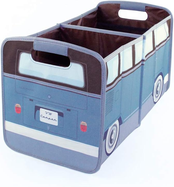 BRISA VW Collection - Volkswagen Foldable Storage Trunk Box Bag for Grocery Shopping in VW T1 Bus Campervan Shape (Classic Bus/Petrol & Brown)