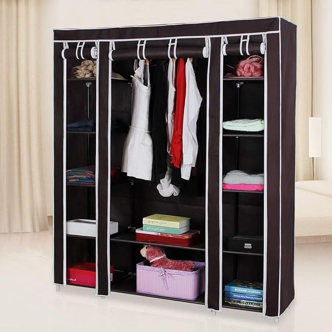 lapday 59 inches Portable Closet Wardrobe, Non-Woven Fabric Closet Storage Organizer with Hanging Rods &12 Storage Shelves, Q