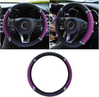 Bling Soft Leather Steering Wheel Cover, 15 Inch Colorful Rhinestones Auto Elastic Protector with Crystal Diamond for Women G