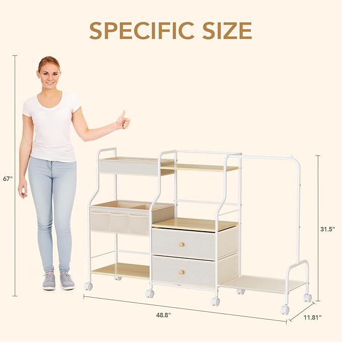 BBLIKE Diaper Caddy Organizer with Hanging Rack - 3 Tier Rolling Utility Cart with Drawers and Dividers for Baby Bottle Stora