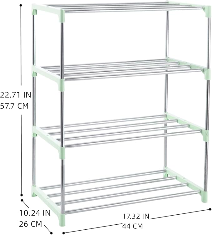 4-Tier Stackable Small Shoe Rack, Lightweight Shoe Shelf Storage Organizer for Entryway, Hallway and Closet (Green)