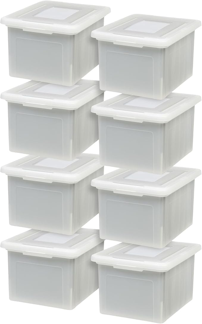 IRIS USA File Box, Plastic File Organizer with Lids for Letter/Legal File, Portable Document Box For Moving, Storage Bin with