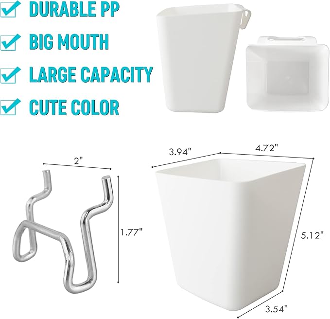 G.CORE Large Pegboard Cups Peg Board Storage Bin 6 Pack with Hooks, Square Box Shape Pegboard Cup Holder Accessories for Gara