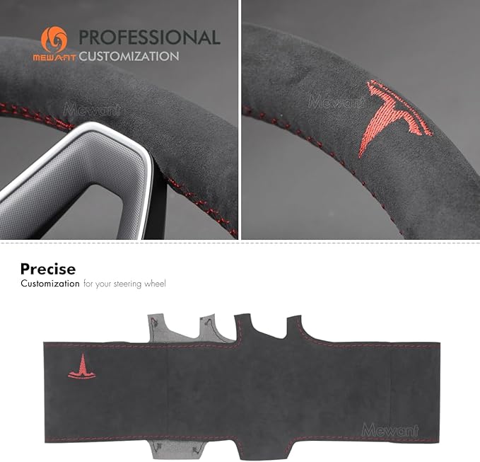 MEWANT Hand Stitched Matte Carbon Fiber&PU Leather Steering Wheel Cover Wrap for Tesla Model 3 Highland 2023 2024 2025 Steering Wheel Accessories
