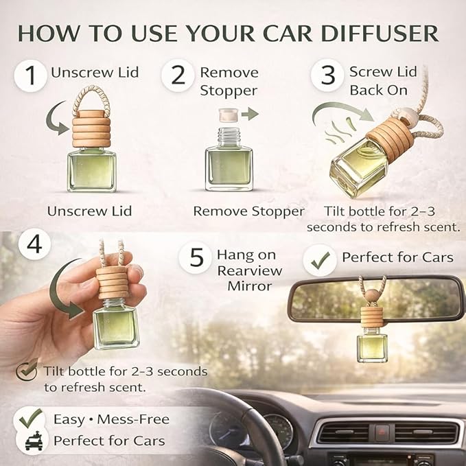 Car Diffuser Oil Refill 1 oz – Essential Oil Car Air Freshener Refill for Hanging Car Diffuser, Long Lasting Fragrance Oil, P